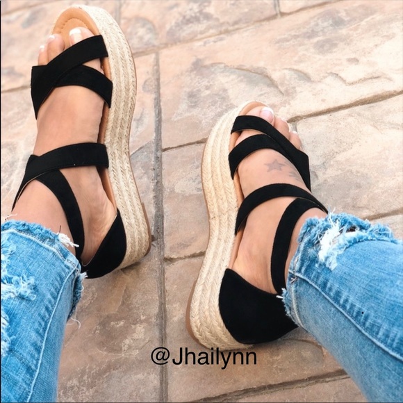 BLACK SUEDE ESPADRILLE PLATFORM SANDAL - Picture 8 of 9